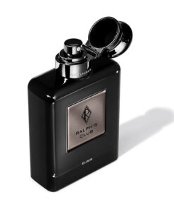 Frasco de Ralph Lauren Ralph’s Club Elixir con tapa abierta y atomizador visible.