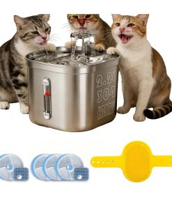 Fuente automática de agua HALLMY de acero inoxidable 2.2 litros para gatos y perros
